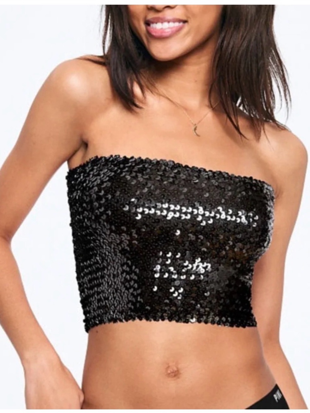 pink victoria's secret sequin strapless crop top